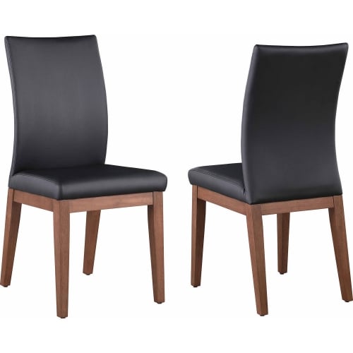 Emma Curved Back Dining Chair in Black Leatherette & Walnut Veneer (Set of 2)